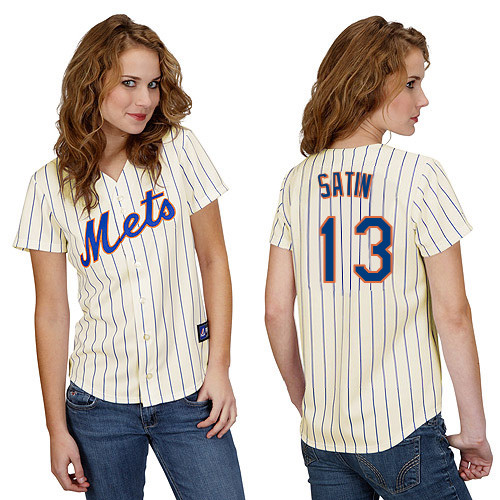 Josh Satin #13 mlb Jersey-New York Mets Women's Authentic Home White Cool Base Baseball Jersey